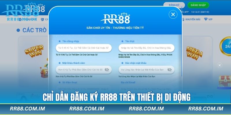 Chỉ dẫn đăng ký RR88 trên thiết bị di động